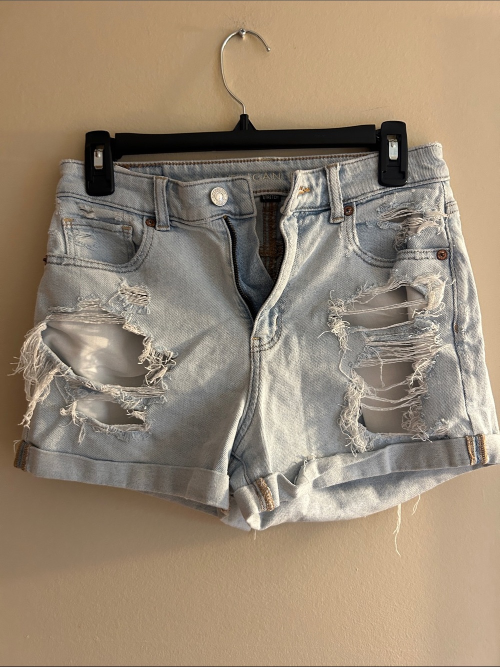 American Eagle Outfitters Light Wash Distressed Denim Shorts